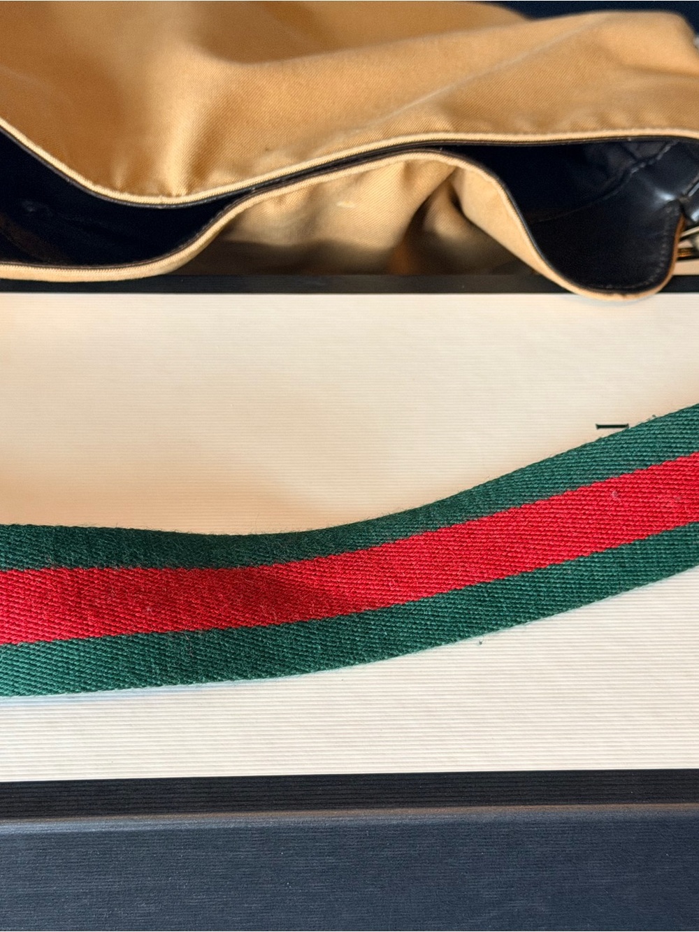 Gucci Bamboo-Handle Shoulder Bag in Tan with Green-Red Strap - Picture 9 of 11